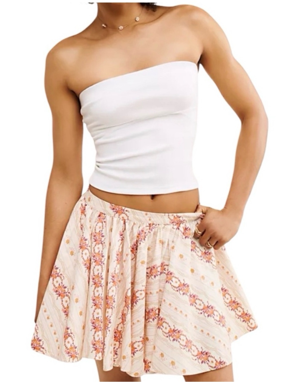 Free People Cream Floral Circle Skirt | Size Small